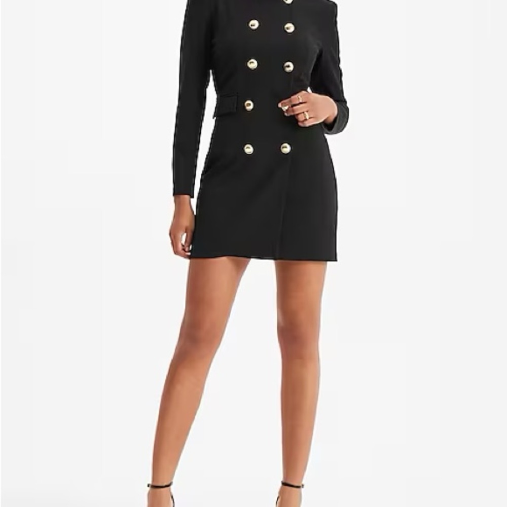 NWT Express Size Large Novelty Button Padded Shoulder Mini Blazer Dress